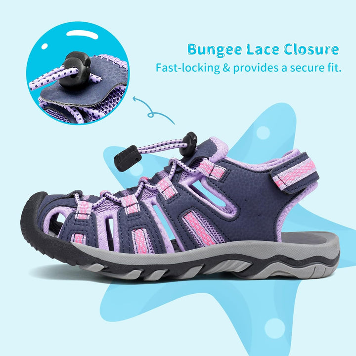 DREAM PAIRS Unisex Kinder 160912-k Sportsandalen 28 EU Lila Hell Grau, 28 EU Lila Hell Grau