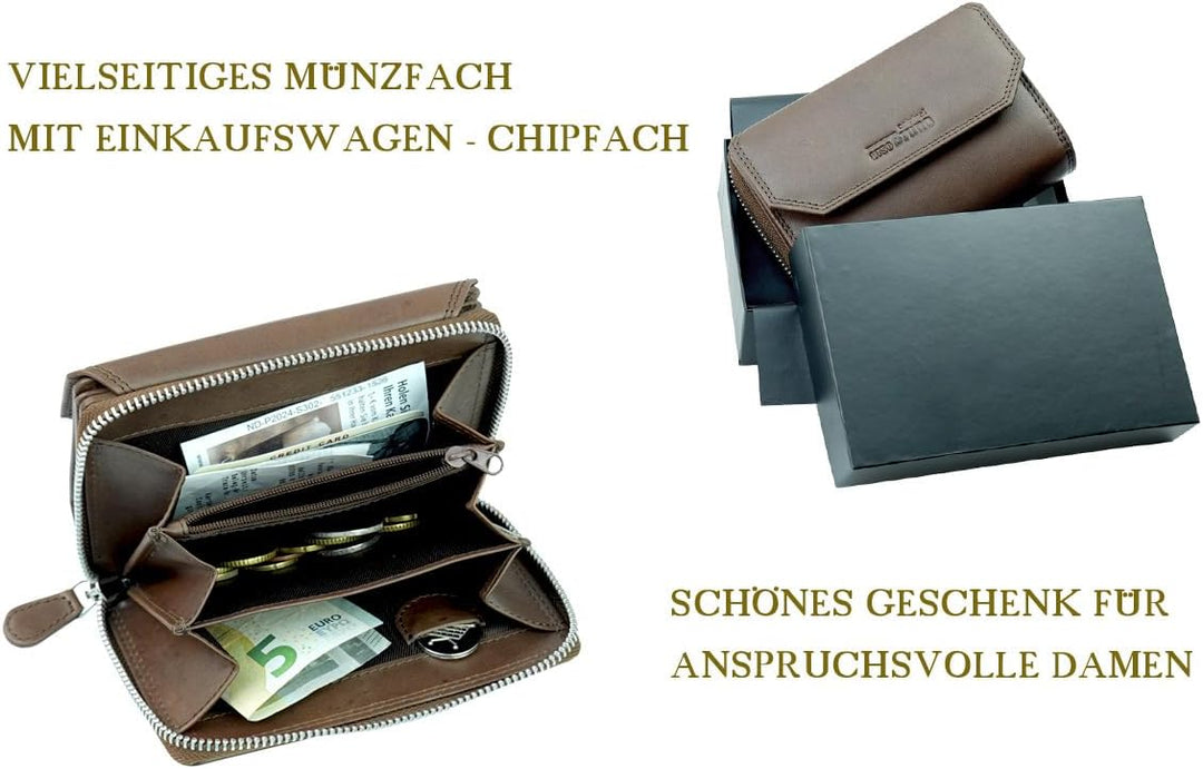 orso Bruno original Damen Geldbörse braun gross Leder Geldbeutel mittelgross braun Damengeldbörse vi