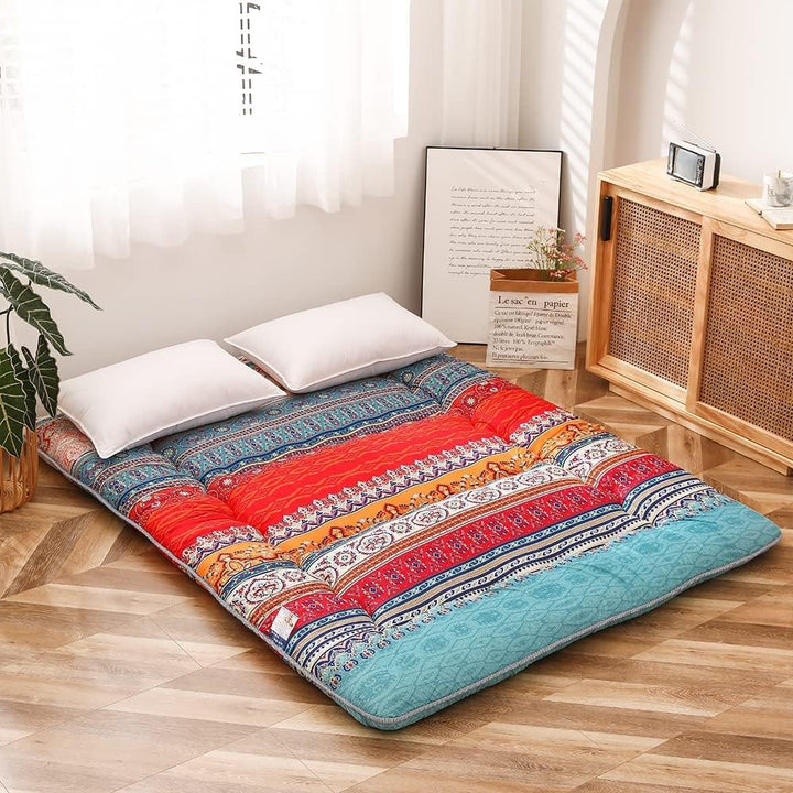 MAXYOYO Böhmische Retro Futon Matratze - Vintage Blumenmuster japanische Bodenmatratze - rollbar ver