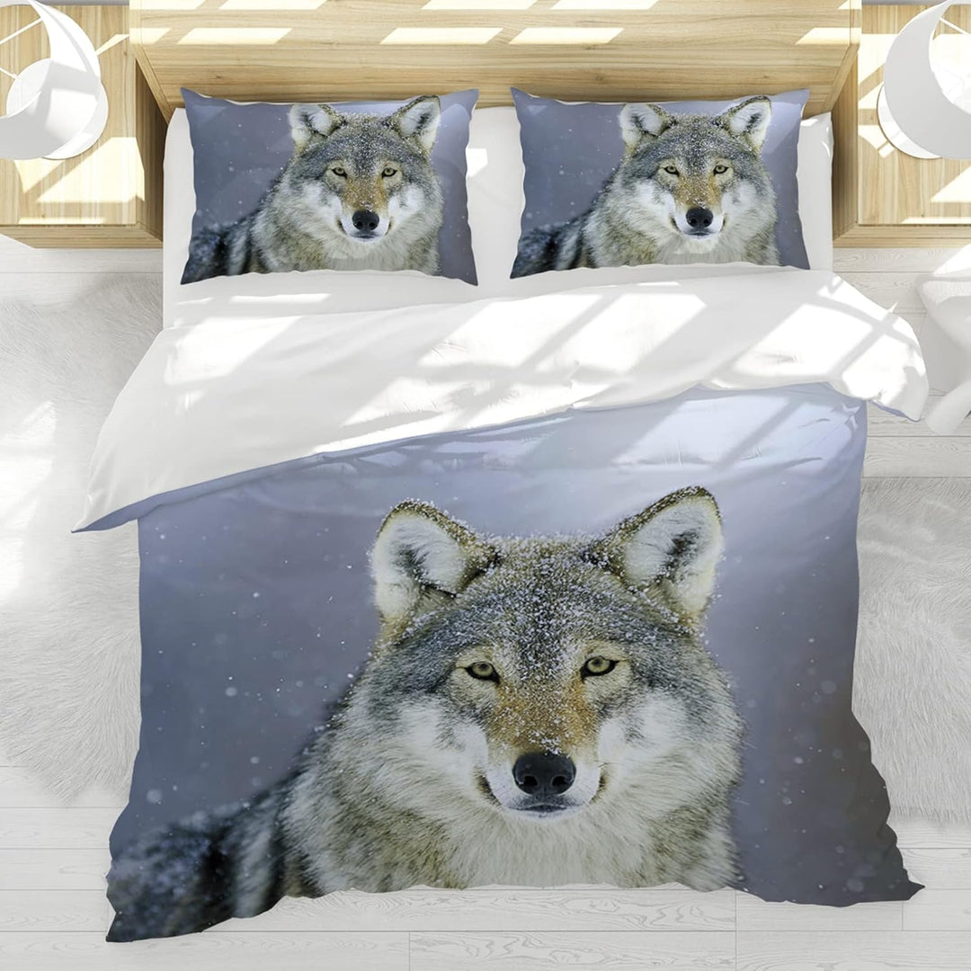 Hoimlm Kinder Bettwäsche 200x200 Wolf Print Mikrofaser Bettbezug Jungen Teens bettwäsche Set Kinder