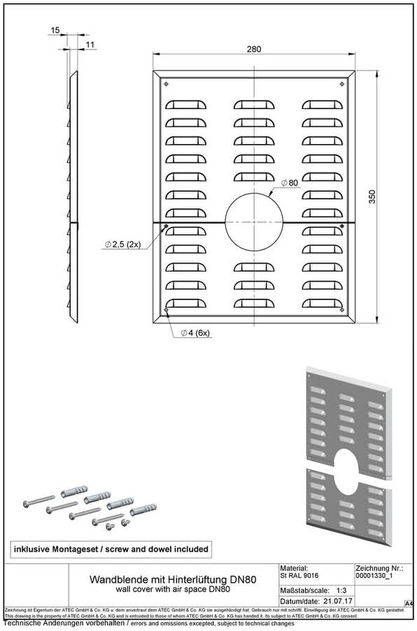 ATEC Abgas Schacht-Set DN80 inkl. Verbindungsleitung Schornstein Kamin Abgas Rohr