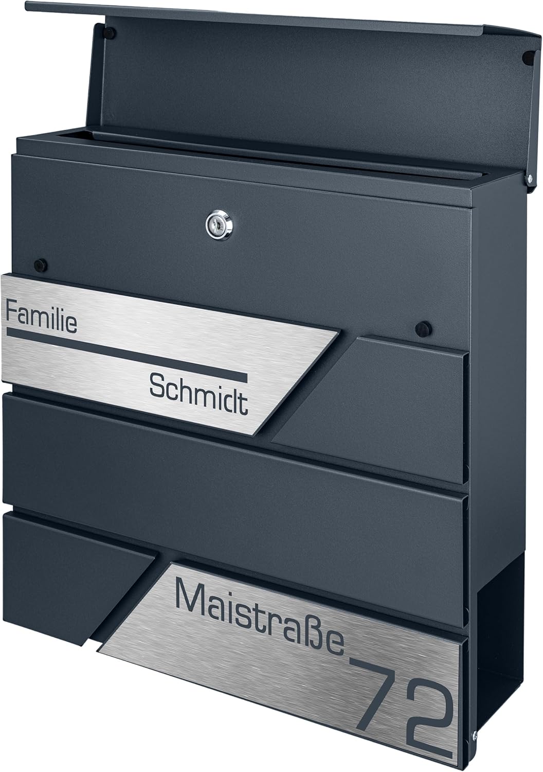 Briefkasten mit Zeitungsfach in Anthrazit, Edelstahlbriefkasten, Wandbriefkasten Briefkasten mit Sch