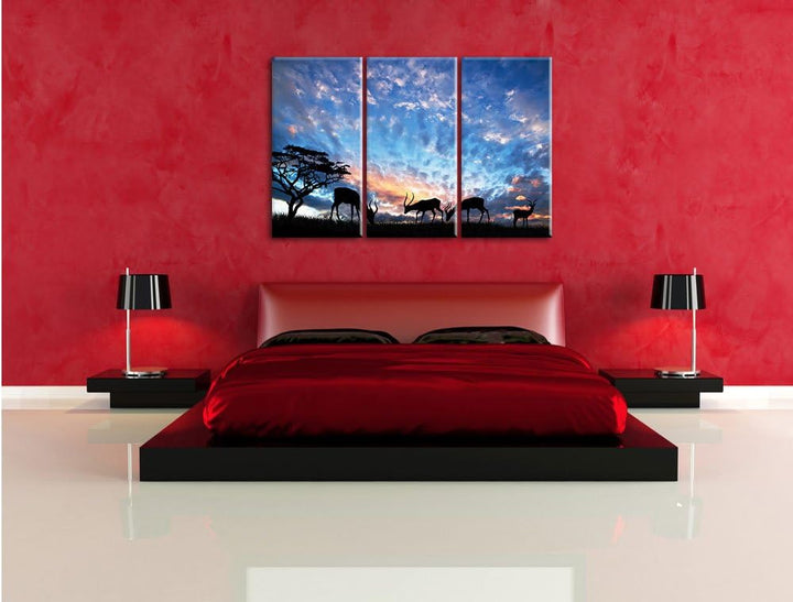 Pixxprint Tiere in der freien Natur am Abend 3-Teiler Leinwandbild 120x80 Bild auf Leinwand