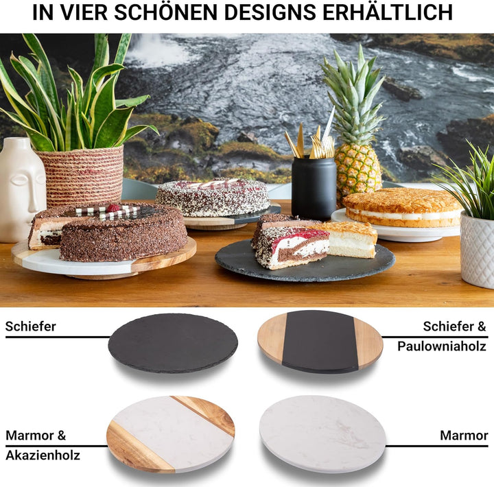 drehbare Schieferplatte mit Edelholz rund Servierplatte Kuchenplatte Wurstplatte Käseplatte Schiefer