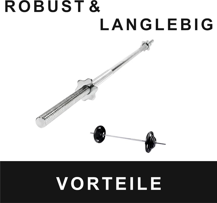 Lisaro Langhantel-Stange mit Sternverschlüssen 120/160/182 cm - Standardnorm gerändelt und verchromt
