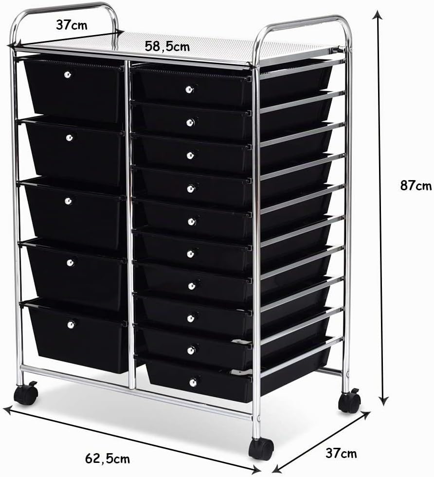 COSTWAY Rollwagen mit 15 stapelbaren Schubladen, Schubladenwagen Rollcontainer mit Metallgestell und
