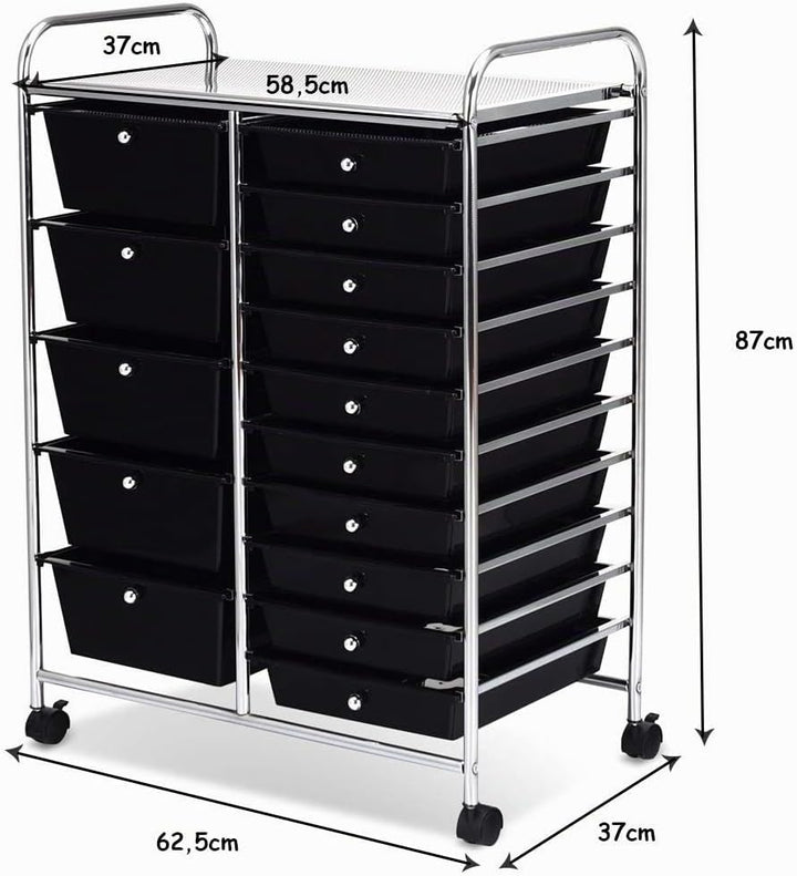 COSTWAY Rollwagen mit 15 stapelbaren Schubladen, Schubladenwagen Rollcontainer mit Metallgestell und