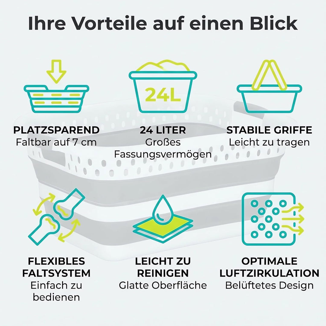 König Design Wäschekorb faltbar - 24 Liter &amp; Universelle Nutzung I Zusammenklappbarer faltbarer Wäsc