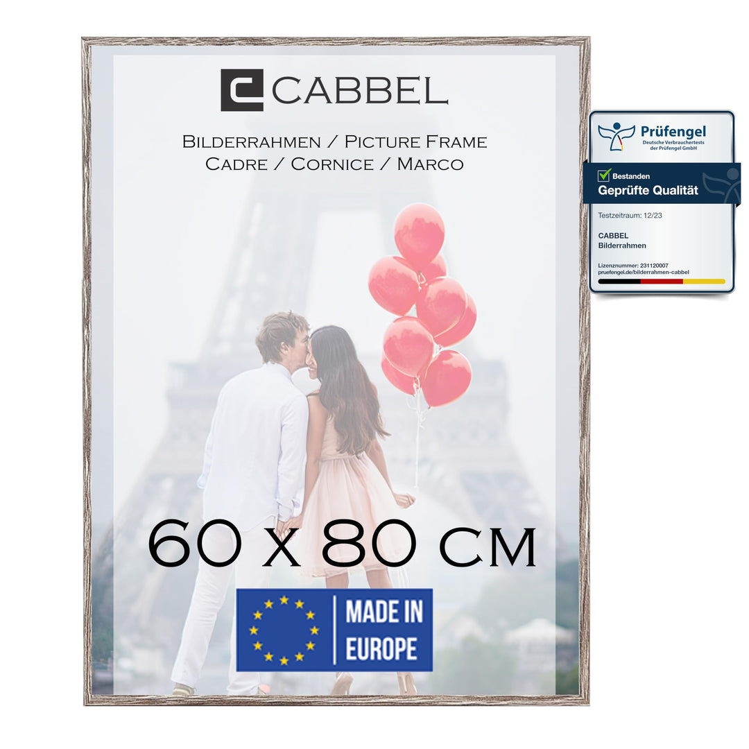 CABBEL 1x Bilderrahmen 60x80 cm Eiche Dunkel Rahmen 1-Pack | Dokumentenrahmen, Collage, Poster | MDF