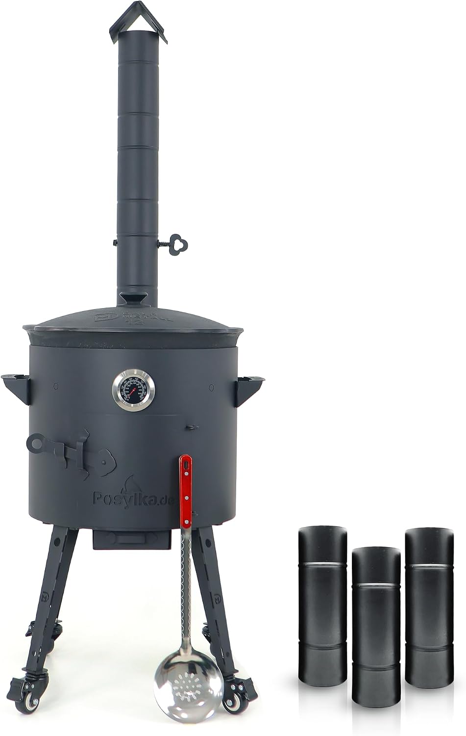 Feuerofen Utschak Ø 40 cm mit Gusseisen Kazan 12L | Uchag mit Rohrverlängerung &amp; Schaumlöffel 48 cm