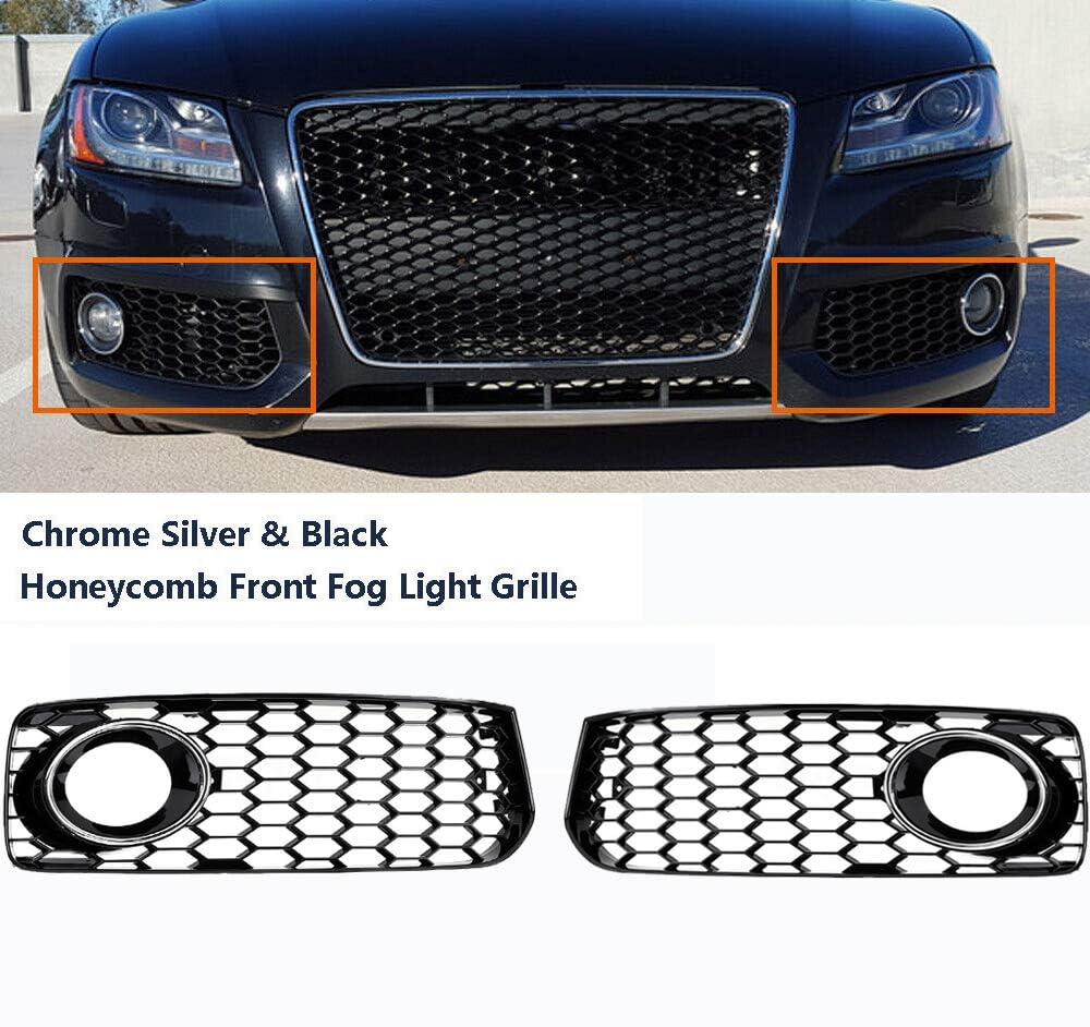 GSRECY Links Rechts Black & Chrome Trim Nebelscheinwerfer Stossstangengrill Abdeckung für S5 B8 Coup