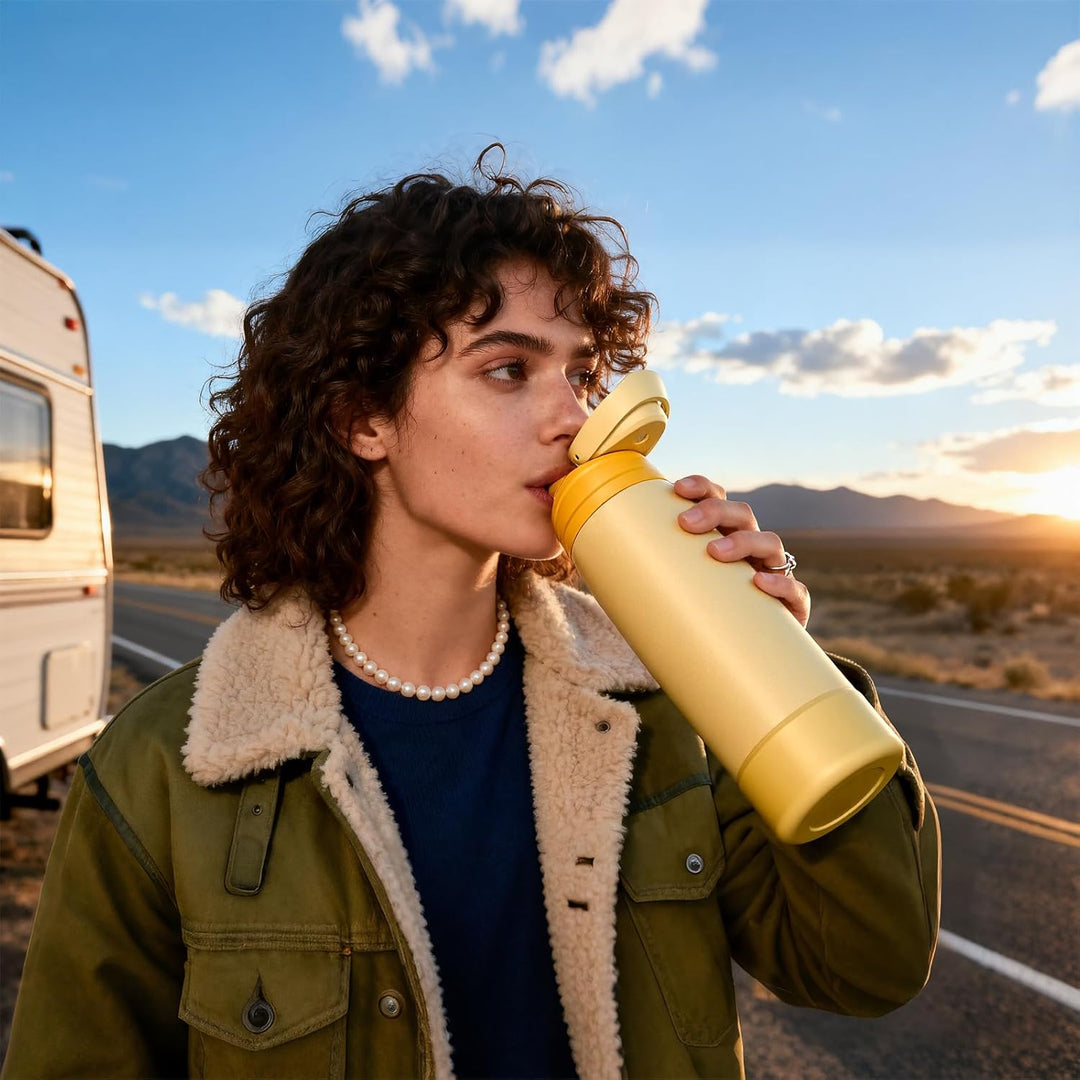 Fjbottle Edelstahl Trinkflasche 1L/750ML – 1-Klick Öffnung BPA-frei Wasserflasche für Sport, Schule,