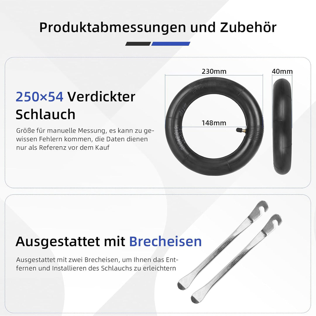 ulip 250 * 54 Schläuche mit geradem Ventil Vorderrad Hinterrad für Xiaomi Elektroroller 4 (2 Stück)