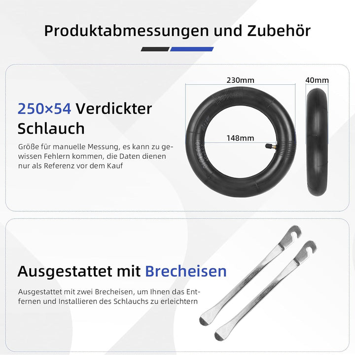 ulip 250 * 54 Schläuche mit geradem Ventil Vorderrad Hinterrad für Xiaomi Elektroroller 4 (2 Stück)