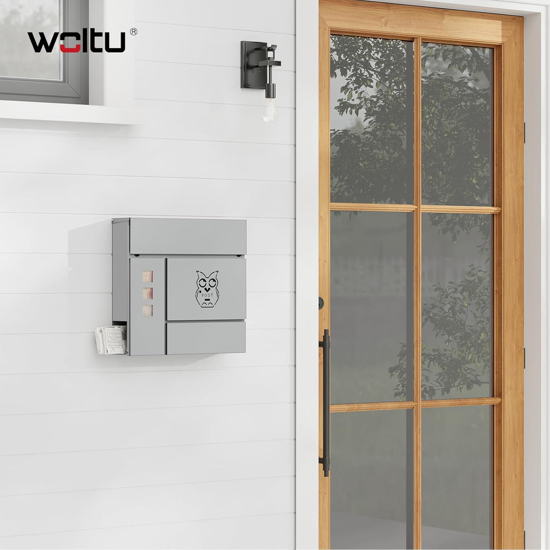 WOLTU XXL Briefkasten, Postkasten mit Zeitungsfach, Aufkleber gegen unerwünschte Werbung, Sichtfenst