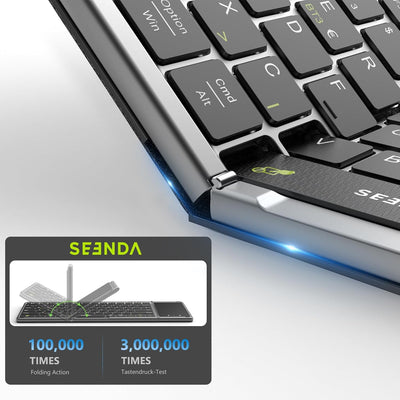 seenda Faltbare Bluetooth Tastatur mit Touchpad, Wiederaufladbare Kabellose Klappbare Tastatur mit T