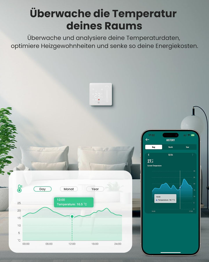 AVATTO Smart WiFi Thermostat für Wasser Fussbodenheizung und Kombi-Wandheizkessel, programmierbarer