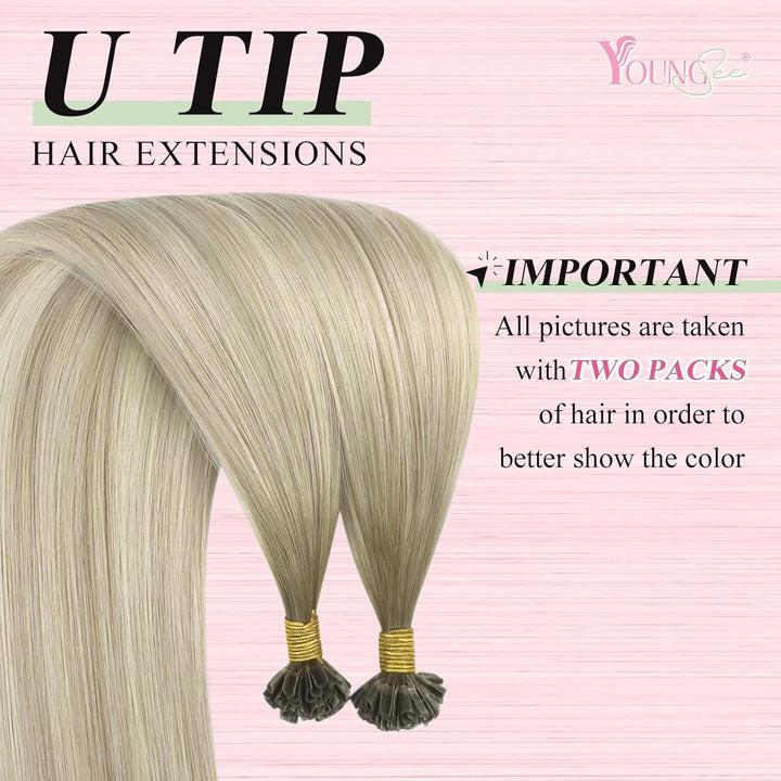 YoungSee Bonding Extensions Echthaar Ombre 40 cm Extensions Echthaar Bondings Aschblond Ombre Blond