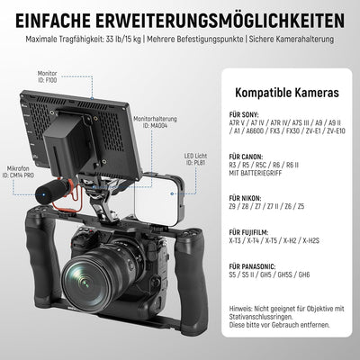 NEEWER Universal Kamerakäfig und oberer Griff mit 3/8" ARRI Positionierungsstiftset, Video Rig Kamer