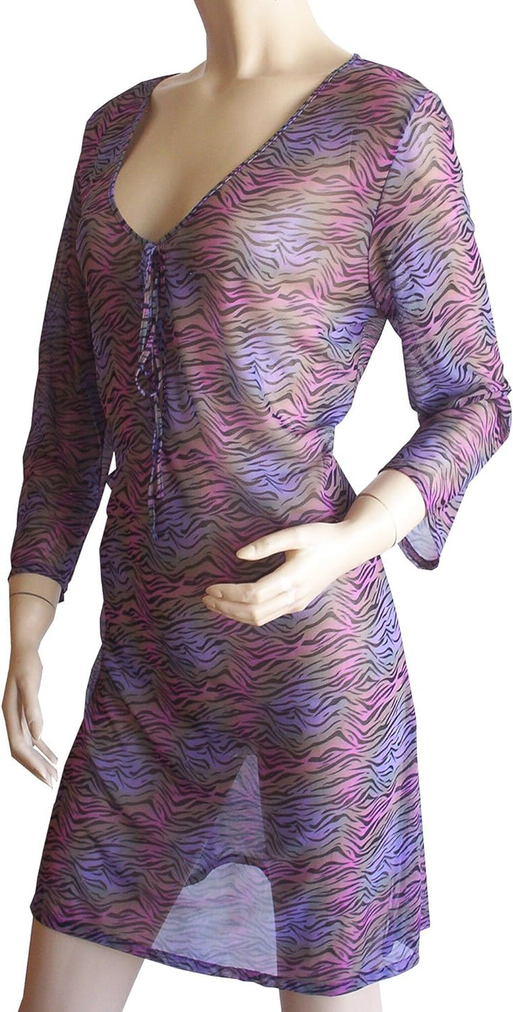 Solar leicht transparentes Langarm-Strandkleid, Tunika Brown/pink, Gr. XL