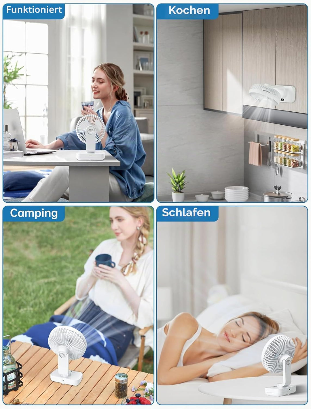 Mini Ventilator Oszillierend Ultra Leise, 4000mAh Akku Klein Tischventilator(4-13h), 4 Geschwindigke