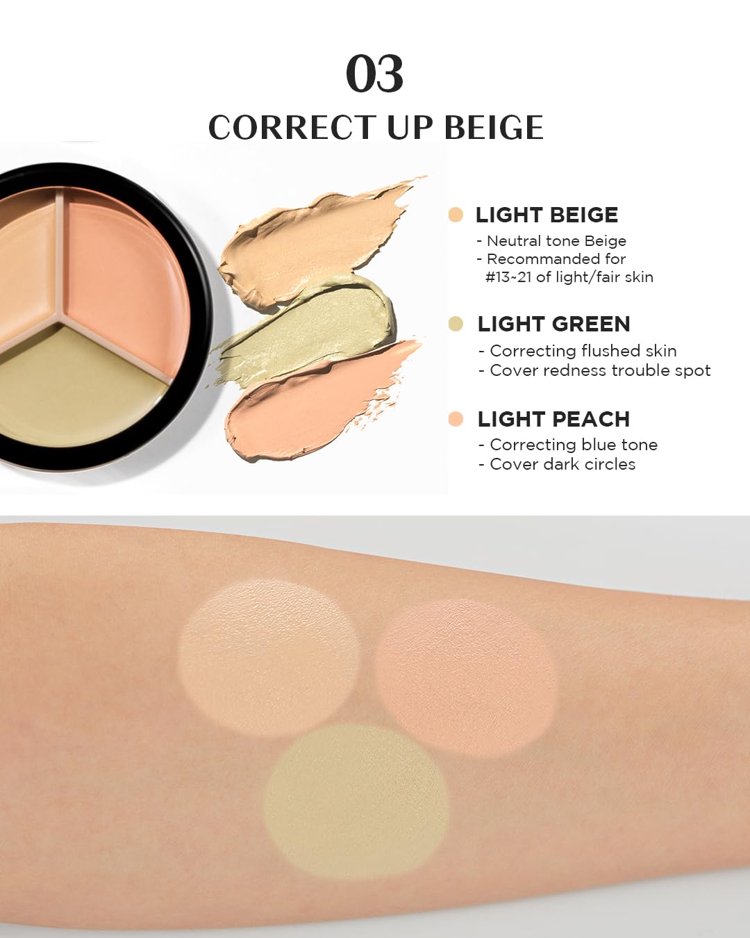THESAEM Cover Perfection Triple Pot Concealer 03 Correct Up Beige – für helle bis sehr helle Hauttön