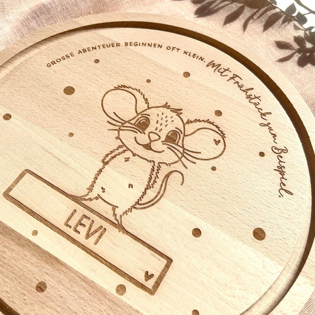 Frühstücksbrettchen mit Gravur individuelles rundes Holzbrett mit Name für Kinder, Mädchen & Jungen