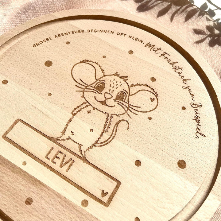 Frühstücksbrettchen mit Gravur individuelles rundes Holzbrett mit Name für Kinder, Mädchen & Jungen