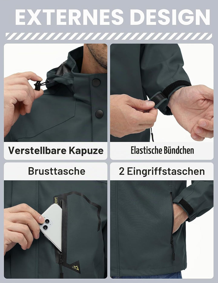 TACVASEN Herren Outdoorjacke Leicht Wasserabweisend Wanderjacke Übergangsjacke Funktionsjacke mit Ab