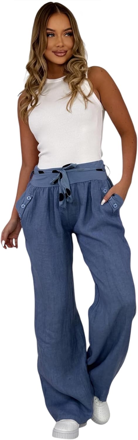 Mississhop Damen Leinenhose Freizeithose 100% Leinen Hose Elegante Stoffhose XXL Grau, XXL Grau