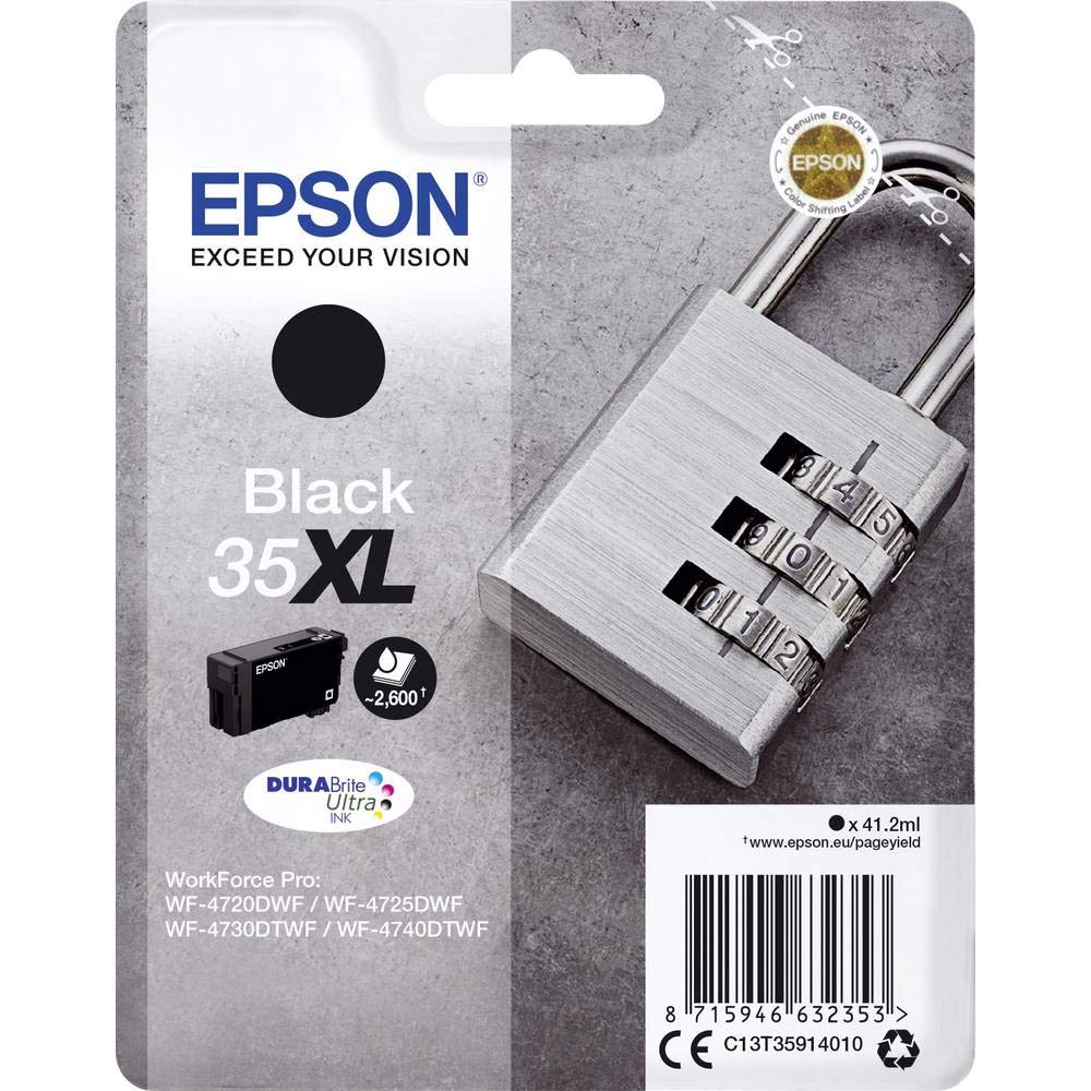 Epson Original 35XL Tinte Schloss (WF-4720DWF, WF-4725DWF, WF-4730DTWF, WF-4740DTWF), schwarz schwar