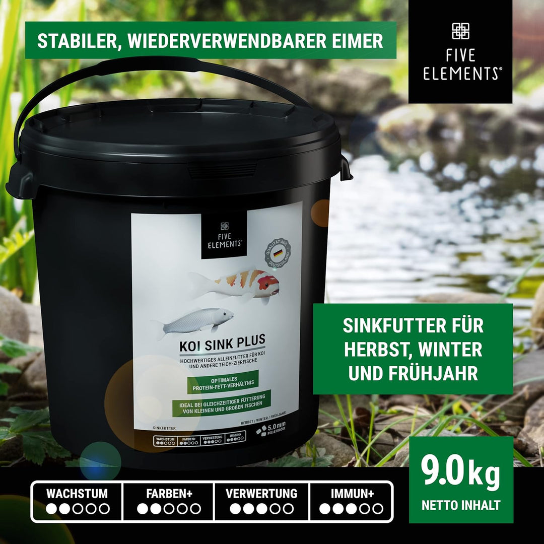 FIVE ELEMENTS® Koi Sink Plus | 9,0 kg | optimal für Herbst und Winter | sinkendes Koi-Futter | ideal