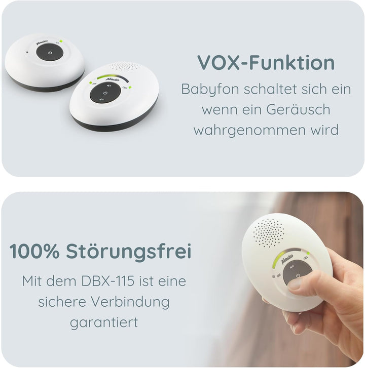 Alecto DBX-115 DECT Babyphone - Audio Babyfon mit 300m Reichweite - Baby Monitor Full ECO - Inklusiv