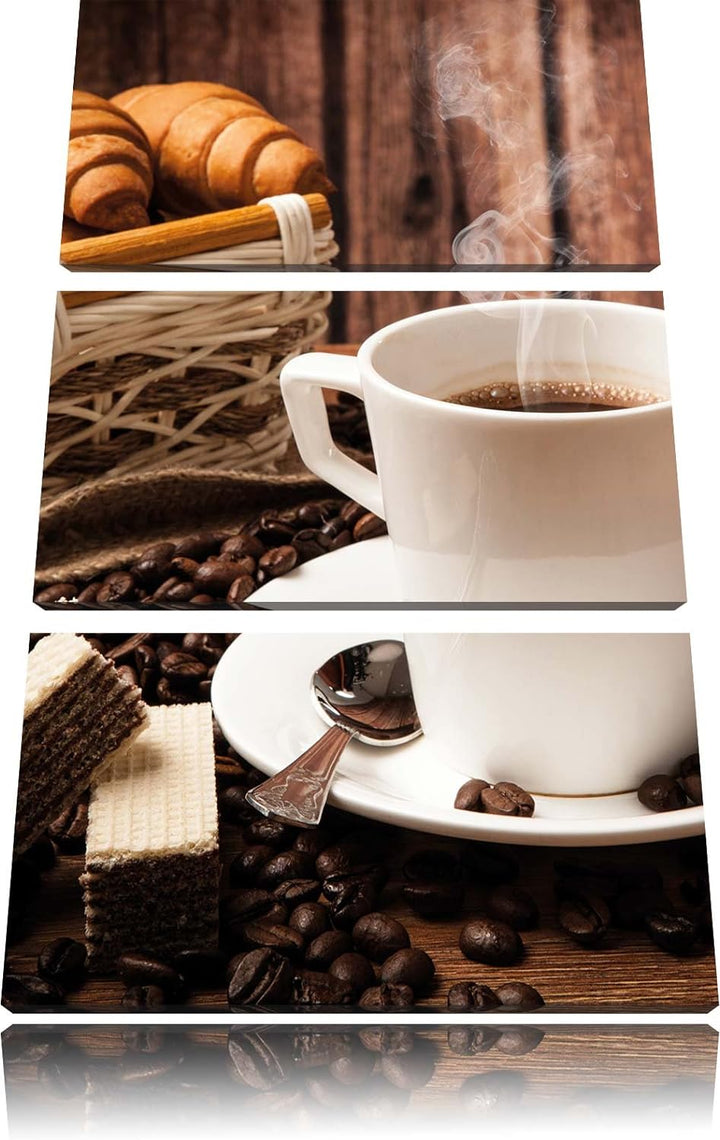 Pixxprint heiss aufgebrühter Kaffee 3-Teiler Leinwandbild 120x80 Bild auf Leinwand