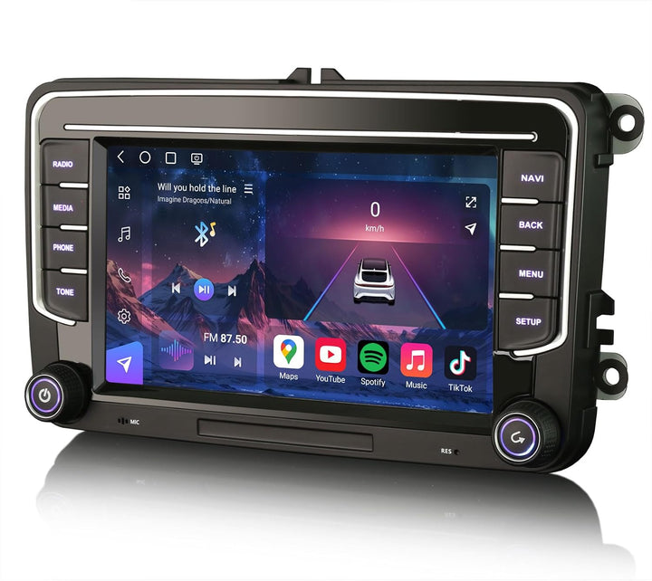 Erisin 7 Zoll 8-Kern 8GB+128GB Android 14 Autoradio Bluetooth GPS Navi für VW Golf 5 Golf 6 Passat B
