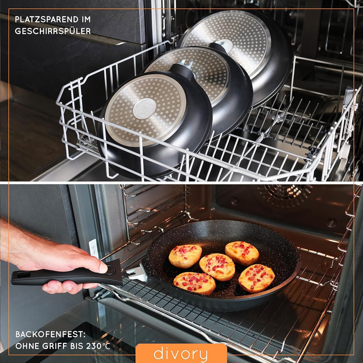 DIVORY Antihaft Kasserolle 18cm - 2L Stielkasserolle mit Deckel - Stieltopf klein - Milchtopf beschi