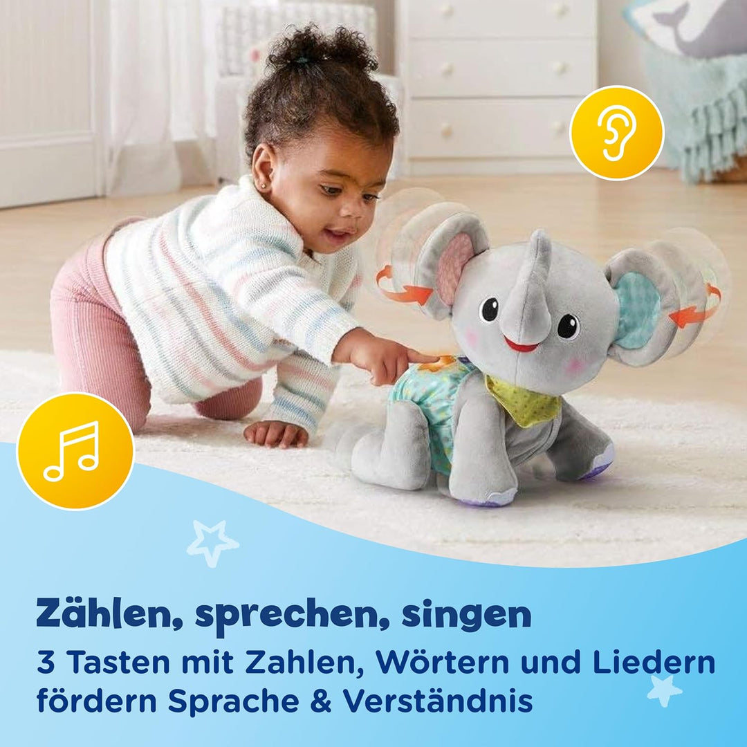 VTech Baby Krabbel-mit-mir-Elefant – Interaktives Plüschtier, das alleine krabbelt, zählt, spricht u