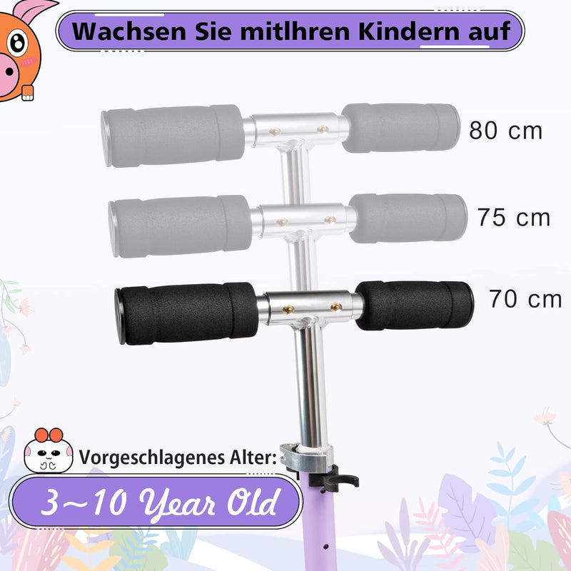 Yuanj Roller Kinder Scooter, Höhenverstellbarer kinderscooter mit LED PU Räder, kinderroller für Mäd