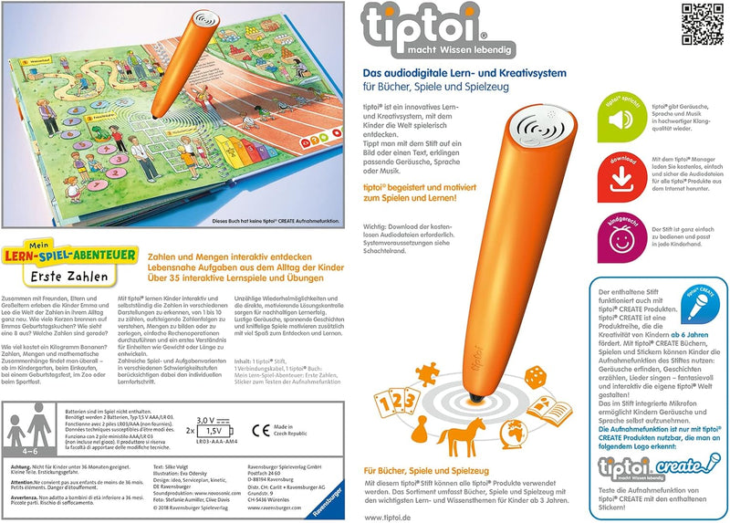 Ravensburger tiptoi Starter-Set 00803: Stift und Erste Zahlen-Buch - Lernsystem für Kinder ab 4 Jahr