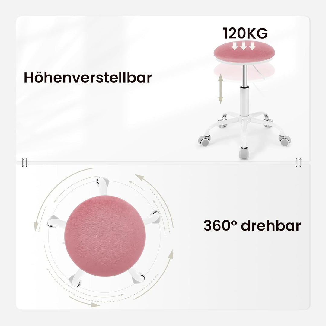 EUGAD Schminkhocker höhenverstellbar, Drehhocker mit Rollen, runder Hocker 360° drehbar, für Ankleid