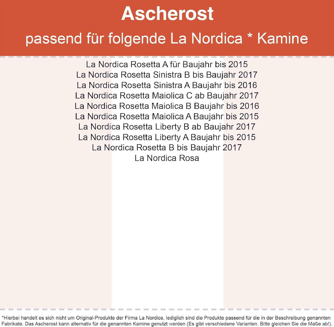 Kaminrost/Stehrost 194 x 95 x 10 mm passend für La Nordica** Kaminöfen inkl. Modellübersicht - Asche
