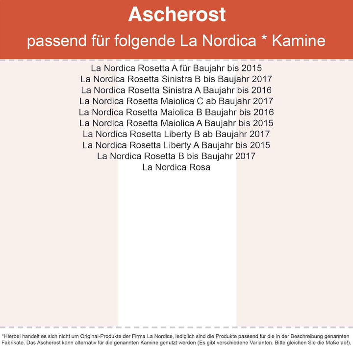 Kaminrost/Stehrost 194 x 95 x 10 mm passend für La Nordica** Kaminöfen inkl. Modellübersicht - Asche