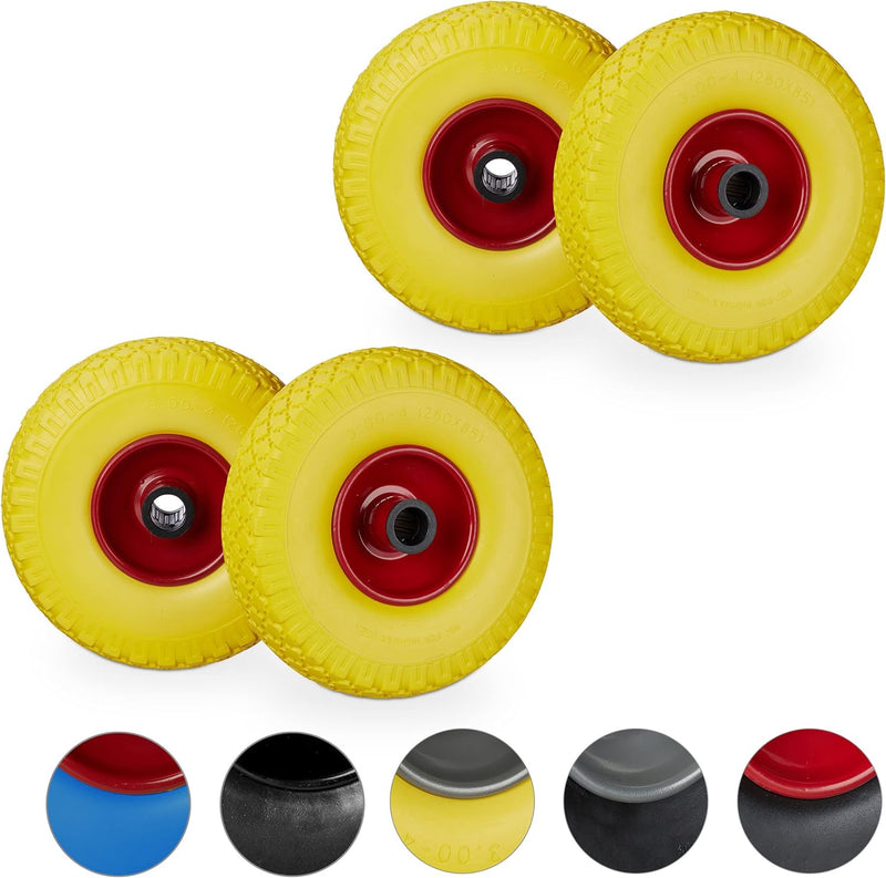 4 x Sackkarrenrad im Set, pannensicher, 3.00-4 PU Vollgummireifen, Stahlfelge, 25mm Achse, 100kg, 26