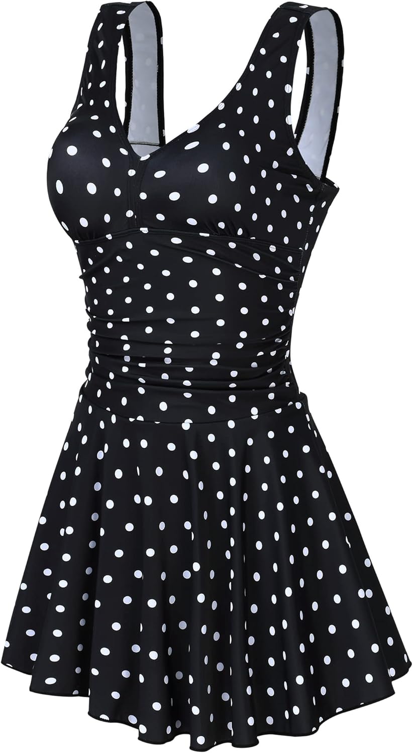 Clearlove Damen Badeanzug Einteiler Schwimmanzug Rüschen Retro Strandmode Einfarbig Bademode Bikini（