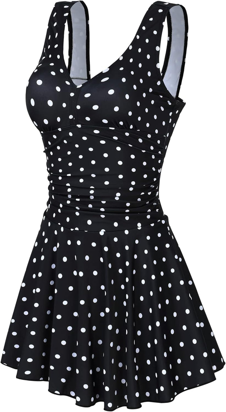 Clearlove Damen Badeanzug Einteiler Schwimmanzug Rüschen Retro Strandmode Einfarbig Bademode Bikini（