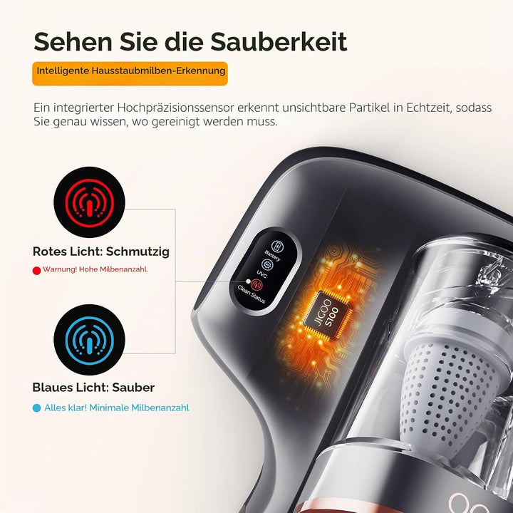 JIGOO S100 Kabelloser Matratzenstaubsauger: Tiefenreinigender Milbenstaubsauger mit UV-Licht gegen A