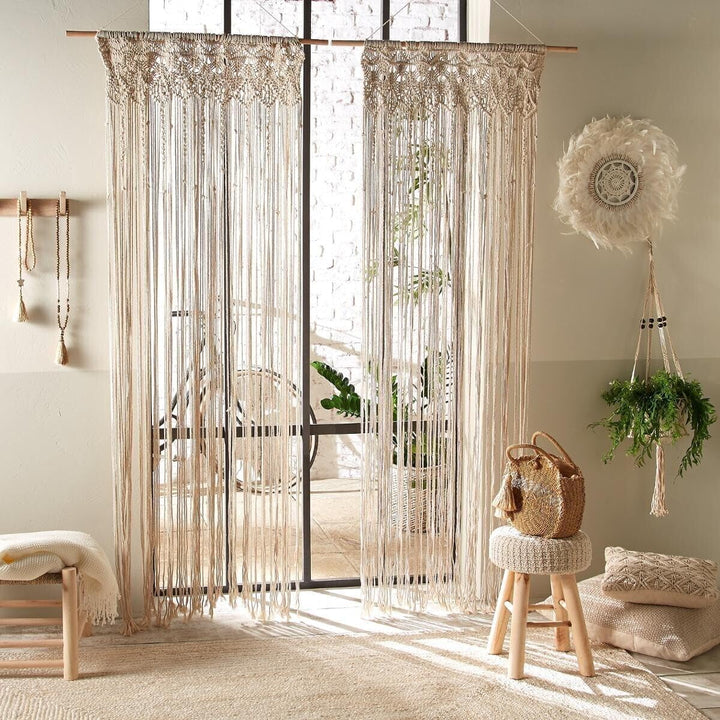 Macrame Wire Curtain Summer cm Beige, cm Beige