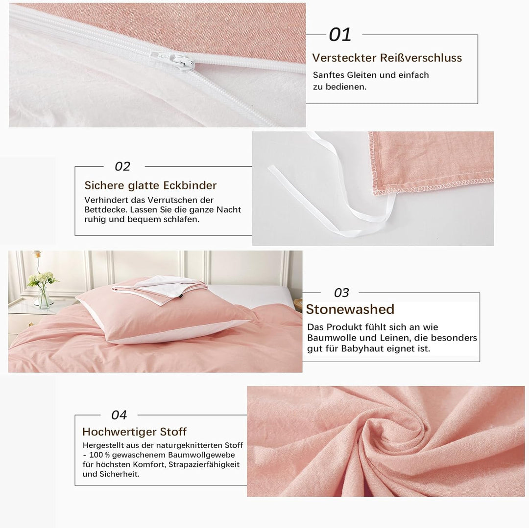 MILDLY Bettwäsche 220x240 Baumwolle, Bettwäsche-Sets Rosa 3 Teilig mit Reissverschluss Ähnliche Text