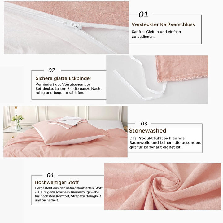 MILDLY Bettwäsche 220x240 Baumwolle, Bettwäsche-Sets Rosa 3 Teilig mit Reissverschluss Ähnliche Text