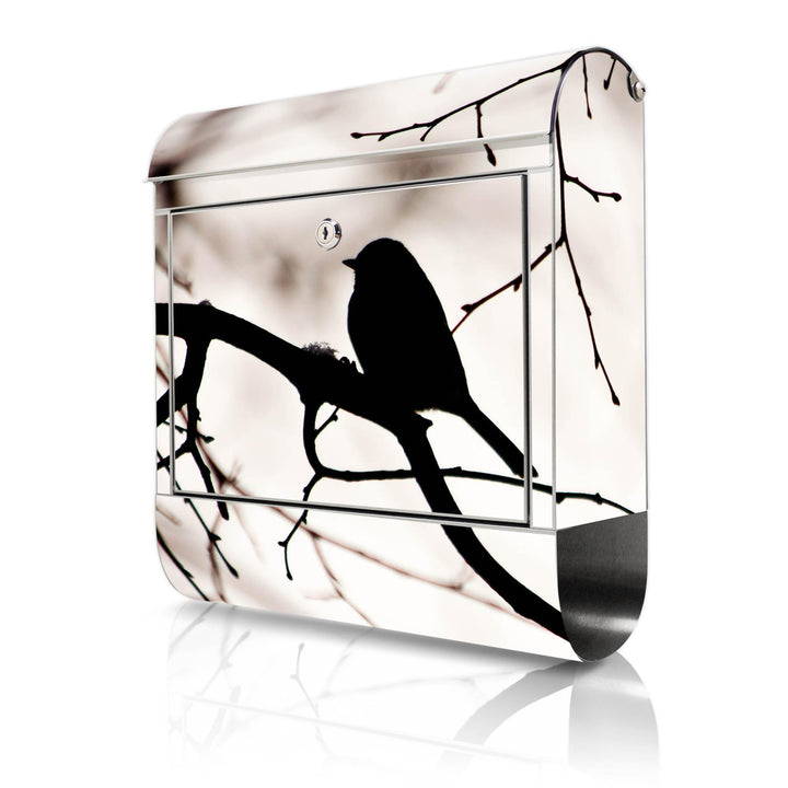 banjado® Briefkasten Edelstahl mit Motiv Früher Vogel 38x43x12cm &amp; 2 Schlüssel - rostfreier Edelstah